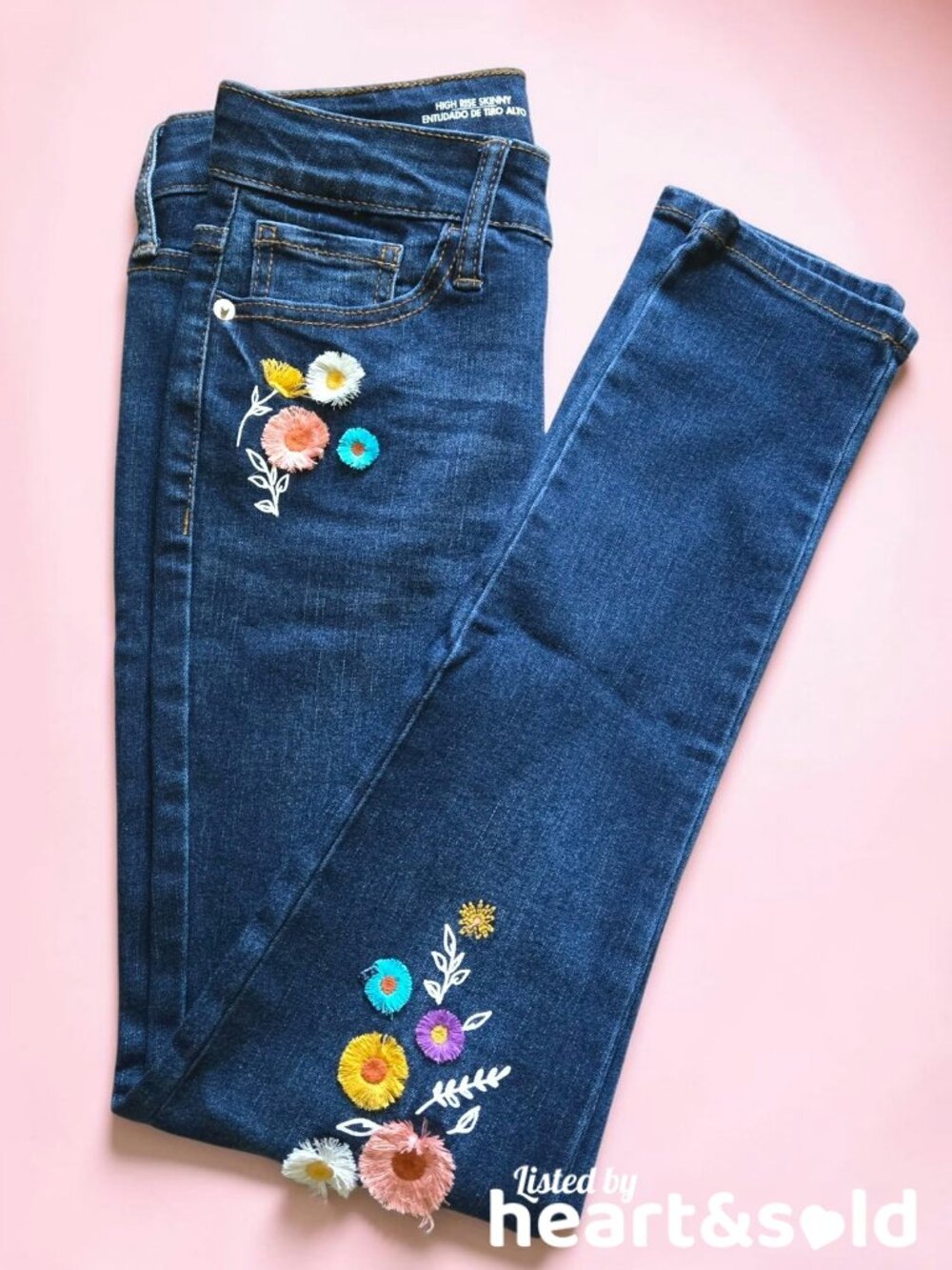 NEW Girls Cat & Jack Embroidered Floral Dark Blue Skinny Jeans